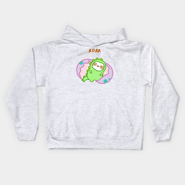 Roar T-Rex Dinosaur Sloth Kids Hoodie by theslothinme